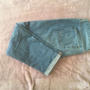 Distressed and patched denim pants